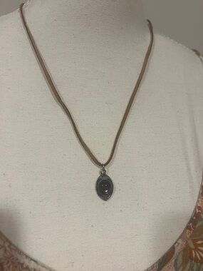 Women’s Leather Cord Necklace with Black Stone Pendant